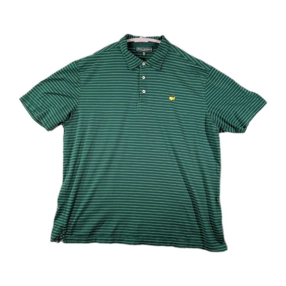 Masters Collection Golf Polo XXL Green Striped Pima Cotton Augusta Logo Shirt